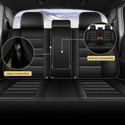 Car Seat Covers Full Set Custom Fit for Nissan Rogue 2014-2020 | Faux Leather Seat Covers Breathable Waterproof Seat Protectors Automotive Seat Cushion with Airbag Compatible Black, 5 Seats - Image 4