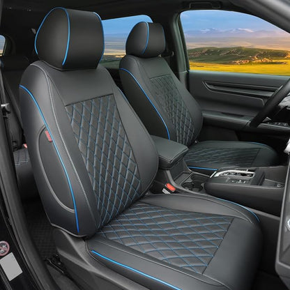 Lolcar CRV Seat Covers Custom Fit for Honda CRV 2023 2024 2025 2026 Leather Car Seat Cover Full Set for Trucks SUV,Waterproof Car Seat Cushion,Faux Leather (Black Blue Grid) by LOLCAR