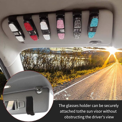 Glasses Holders for Car Sun Visor, Bling Crystal Rhinestones Fashion Rotatable Car Eyeglasses Sunglasses Hanger Mount with Ticket Card Clip for Women Girls (Violet) - Image 5