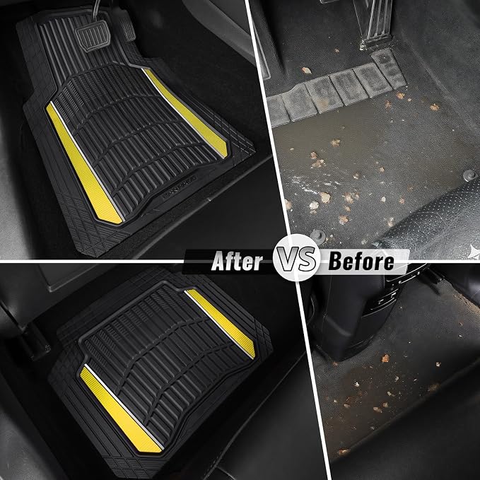 CAR PASS Heavy Duty Rubber Car Floor Mats, Deep Waterproof Car Floor Mats All Weather, Aluminum Film Floor Mats for Cars Non-Slip Universal Trim to Fit for SUV Trucks Sedans Vans,Black Yellow Metallic - Image 6