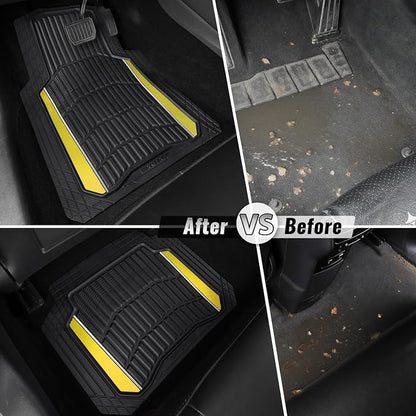 CAR PASS Heavy Duty Rubber Car Floor Mats, Deep Waterproof Car Floor Mats All Weather, Aluminum Film Floor Mats for Cars Non-Slip Universal Trim to Fit for SUV Trucks Sedans Vans,Black Yellow Metallic - Image 6