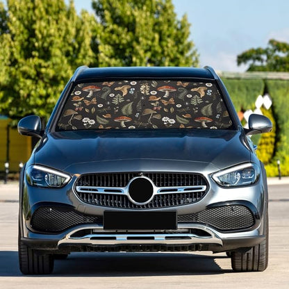 Mushrooms Windshield Sun Shade Umbrella Vintage Flower Butterfly Dragonfly Foldable Car Front Window Sunshade Blocks UV Rays Heat Keep Vehicle Cool (55" x 27.5") - Image 2