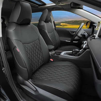 Lolcar Rav4 Seat Covers Custom Fit for Toyota Rav4 (for Hybrid) 2019-2025 LE,XLE,XLE Premium,Limited,Woodland Edition, Leather Truck Seat Cover Full Set for SUV,Faux Leather(Grid Black) by LOLCAR