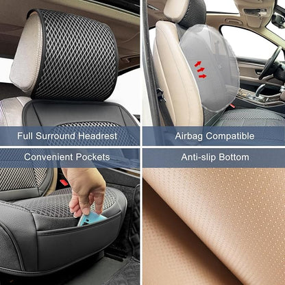 2 Pack Black Ventilated Cooling Car Seat Covers for Summer | 3D Air Mesh, PU Leather, Breathable, with Storage pocket, Non-slip, Universal Fit for Car Truck SUV, Easy to Install - Image 5