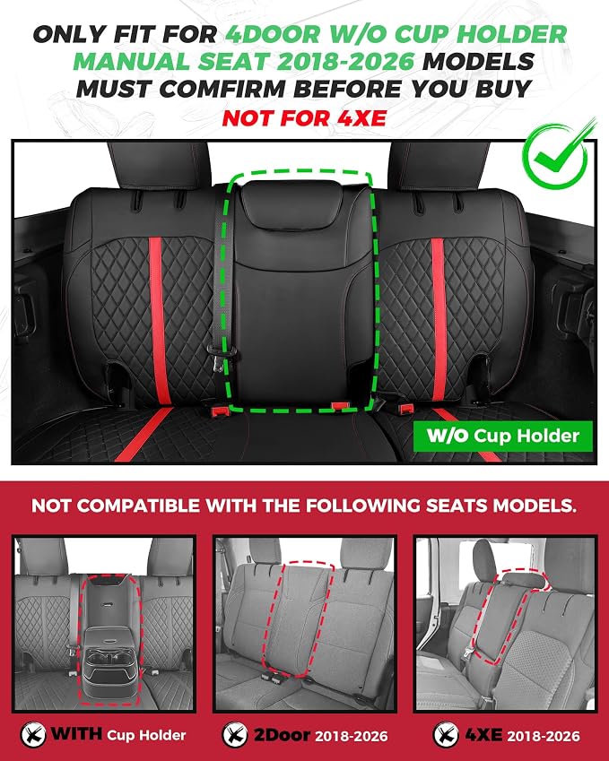 RIDEPOSH for Jeep Wrangler Leather Custom Car Seat Covers Full Set 4 Door | 2018-2026 JL, without Rear Cup Holder, Not for 4XE, Luxury Waterproof Protector, 40/60 Spilt, 5 Seats, Full Coverage, Durable - Image 2
