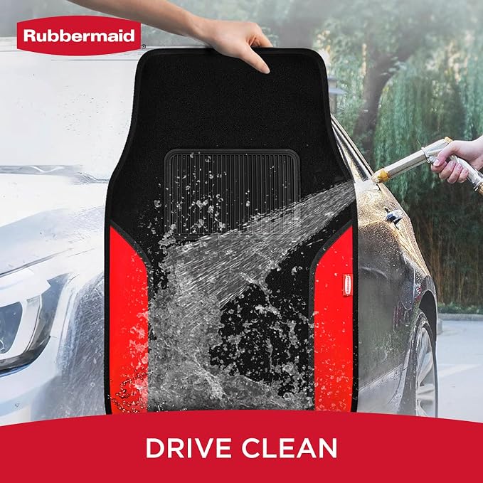 Rubbermaid Car Mats, Carpeted Floor Car Mat with Faux Leather & Built-in Heel Pad, Two-Tone Car Rug Floor Mats, Stylish Carpeted Floor Mats for Cars, Trucks & SUVs Red Color - Image 5