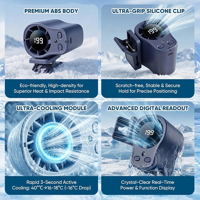 Portable Clip on Air Conditioner Fan for Car with LED Display, 360° Rotation 199 Speeds Mini Cooling Fans, USB Rechargeable Personal Fan for Car Vehicle, Travel, Stroller, Office, Camping - Image 6