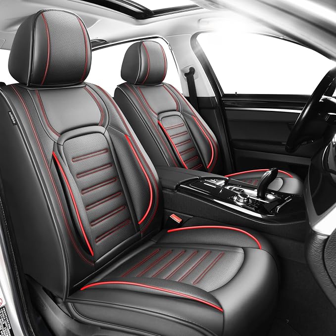 Fit CHR Car Seat Covers for Toyota CHR 2018-2021 2022 -Premium Leather, Waterproof，Breathable，All-Weather Seat Cushion Protecto & Airbag Compatible, 2 Front Seat Red Line Black by Unknown