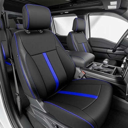 DiffCar® for Ford F150 Seat Covers 2015-2023 2024 2025 2026, Black/Blue | Full Set Faux Nappa Leather, Fit Crew and SuperCrew Cab XL XLT, Custom Fit for Ford F-150 Accessories, Pickup Seat Protectors - Image 3