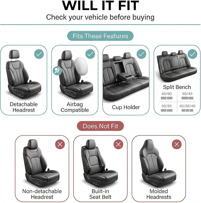 FH Group Car Seat Covers Trendy Elegance Blue Full Set Automotive Seat Covers, Airbag and Split Rear Combo Non-Slip Dash Grip Pad Universal Fit Interior Accessories Cars Trucks SUV Car Accessories - Image 2