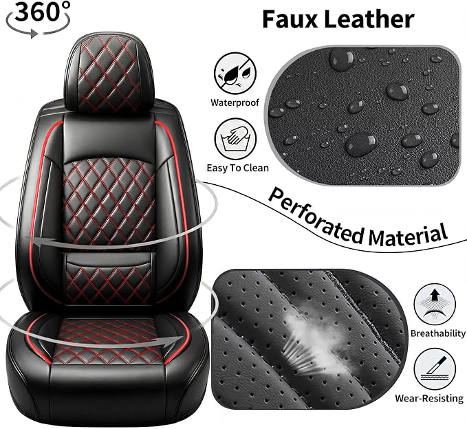 for Subaru Ascent 2019-2025 2026 Car Seat Covers, Full Set, Redline | Luxury Full Coverage Leather Seat Protectors, Waterproof Breathable, Non-Slip, Easy to Install, Airbag Compatible, All-Season - Image 3