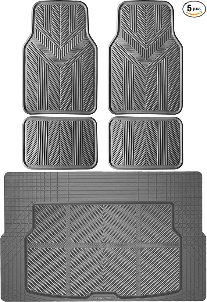 CAR PASS Universal Car Floor Mats & Cargo Liner Full Set, Waterproof Anti-Slip Rubber Trim to Fit Trunk Mats All Weather Protection Fit Car SUV Sedan Coupe Vehicle Automotive 5 Pieces, S-M Size Gray by CARPASS