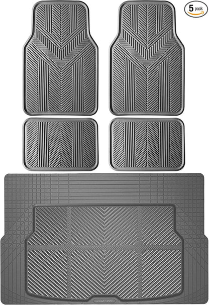 CAR PASS Universal Car Floor Mats & Cargo Liner Full Set, Waterproof Anti-Slip Rubber Trim to Fit Trunk Mats All Weather Protection Fit Car SUV Sedan Coupe Vehicle Automotive 5 Pieces, S-M Size Gray by CARPASS