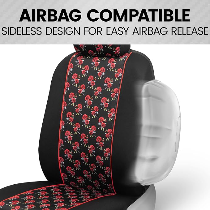 BDK Red Rose Car Seat Covers for Front Seats, 2 Pack – Flower Pattern Front Seat Cover Set with Matching Headrest, Sideless Design for Easy Installation, Fits Most Car Truck Van and SUV - Image 7