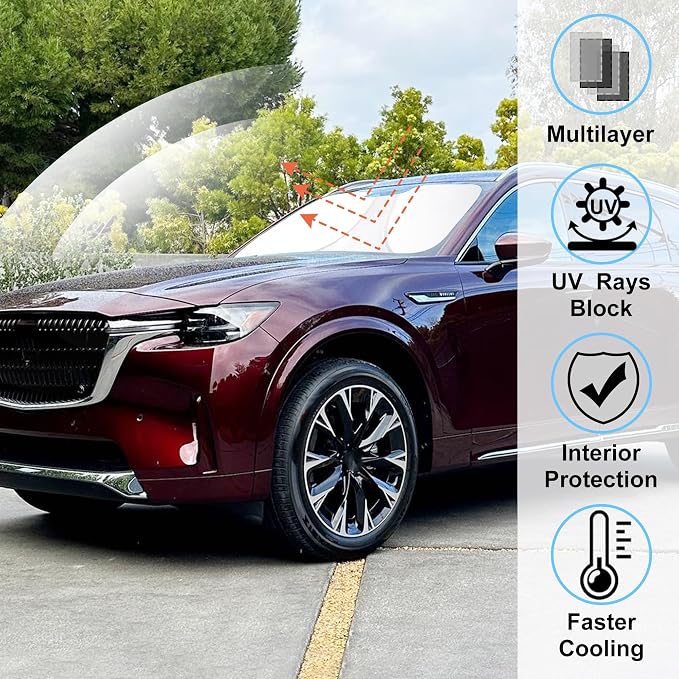 Windshield Sun Shade for 2024 2025 2026 Mazda CX90 CX-90 | Full covered for windshield, Foldable & Durable, Block UV Rays, Reduce Heat, Easy to install, Keep Car Cooler - Image 2