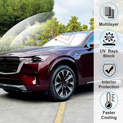 Windshield Sun Shade for 2024 2025 2026 Mazda CX90 CX-90 | Full covered for windshield, Foldable & Durable, Block UV Rays, Reduce Heat, Easy to install, Keep Car Cooler - Image 2