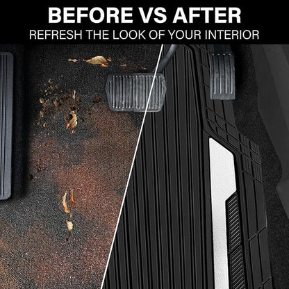 CAR PASS Heavy Duty Rubber Car Mats Metallic,Aluminum Film All Weather Floor Mats Waterproof Universal Trim to Fit SUVs Sedans Vans 4 Piece Anodized Deep Dish Two-Tone Sporty Black White Chrome - Image 6