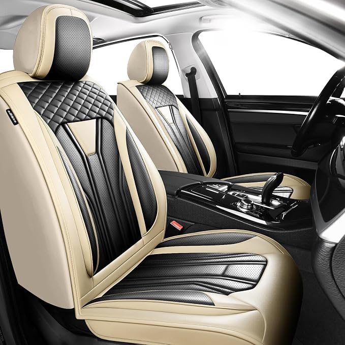 Fit RAV4 Premium Leather Car Seat Covers for Toyota RAV4 2007-2025 2026 - Waterproof，Breathable，All-Weather Seat Cushion Protecto & Airbag Compatible, 2 Front Seat Beige&Black by Unknown