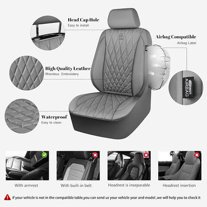 CAR PASS Piping Luxury Leather Seat Covers Full Set,5 Seats Anti-Slip Waterproof Seat Covers Compatible with Front Armrests,Universal Fit for Sendans, Suvs,Vans,Trucks,Airbag Compatible,Pure Gray - Image 5