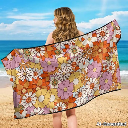 SEANATIVE Hippie Flowers Sweat Towel Car Seat Cover for Gym Running Athletes Fitness Workout, Auto Seat Pet Protector, Sports Towel Seat Covers for Cars - Image 4