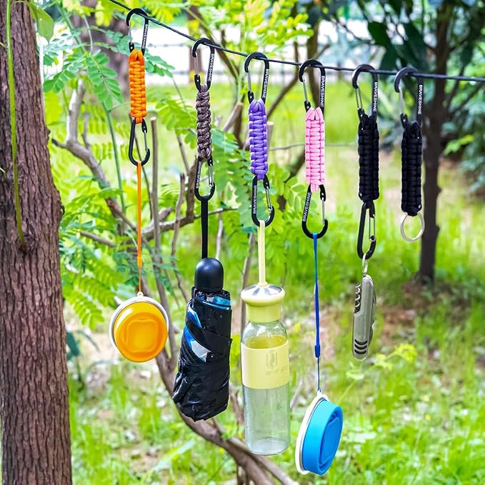 BRAVESHINE Paracord Keychain Carabiner Clip | D Ring Hanger Lanyard Hook | 7.3inch Long | for Stroller, Water Bottle, Key, Backpacks, Men, Women, Luggage, Car Seat Headrest, Fence, Bag Charms - Image 7