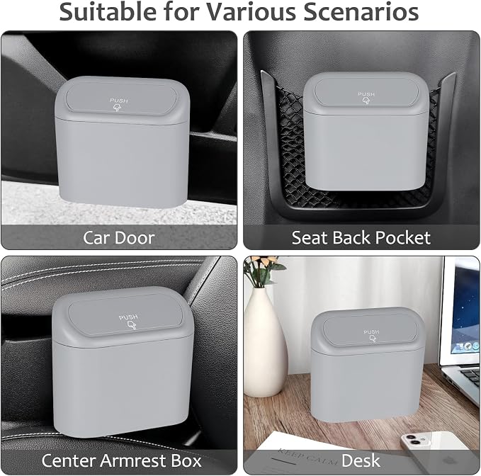 Accmor Car Trash Can, Portable Vehicle Trash Bin with Lid, Mini Car Dustbin Garbage Organizer Holder with One Roll Trash Bag, Leakproof Hanging Cars Storage Bag Container for Auto, SUV, Office (Grey) - Image 6