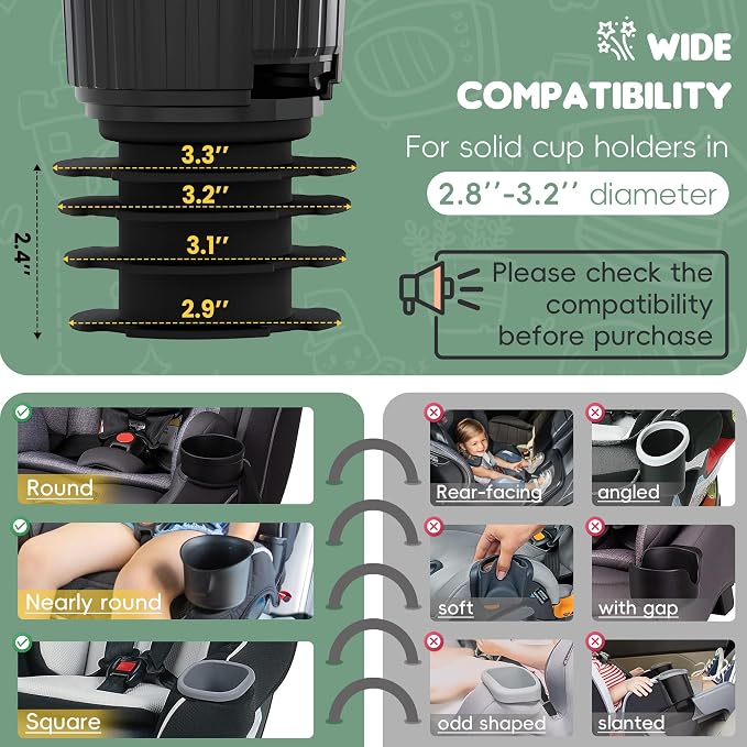2 Pack Car Seat Tray for Kids Fits 2.8'-3.2'Cup Holders (2, Standard Base) | 360°Rotated, Expandable Base, Large Tray for Toys/Books/Snacks, Durable and Safe Material, Kids Travel Essentials - Image 4