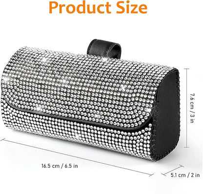 Accmor Bling Sunglasses Holder for Car Sun Visor, Sparkling Eyeglasses Car Visor Clip Storage Glasses Organizer Case, PU Leather Auto Sunglass Holder Protective Box for Truck, SUV, RV (White) - Image 2
