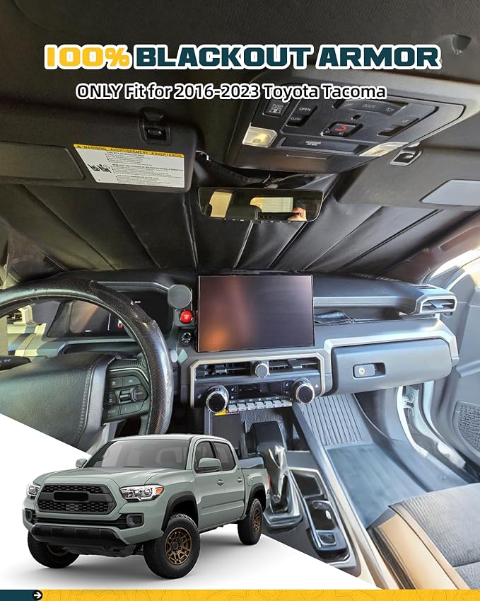 Trumgeta Custom Fit Windshield Sun Shade Fit for Toyota Tacoma 2016-2023, Complete Light & UV Blocking Foldable Sunshade 3rd Gen Tacoma Accessories - Image 2