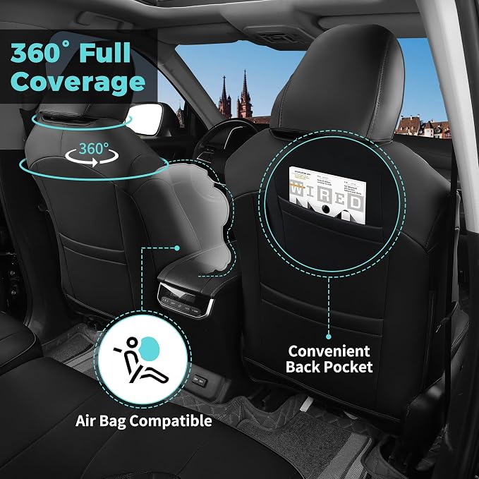Custom Seat Covers for Toyota Highlander 2020-2026 7 Seats Black | faux leather, 2nd row captain chairs, waterproof, breathable, airbag compatible, stain resistant, easy install, durable - Image 2