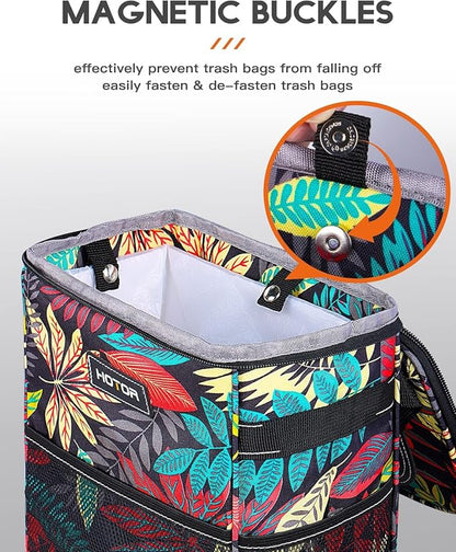 HOTOR Car Trash Can, Compact Waterproof Organizer, Leak-Proof Bin, 2-Gallon | Autumn Leaves, Multifunctional Car Accessory with Adjustable Straps & Magnetic Snaps for Interior Car Storage - Image 3