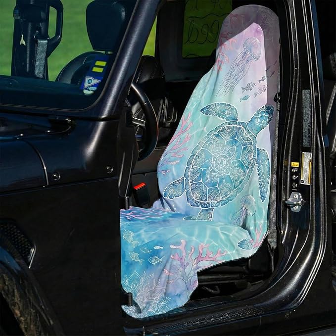 2 Pack Car Seat Towel Covers, Sweat-Proof Microfiber Seat Protectors for Gym, Running, Beach & Workout, Breathable Quick-Dry, Machine Washable, Coral Sea Turtle Print, Universal Fit - Image 4