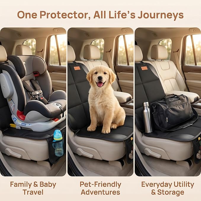 SMART ELF 2 Pack in Gift Box Car Seat Protector (Black) | Thickest Padding and Non-Slip Backing Mesh Pockets for Baby and Pet, Sedan SUV Truck - Image 4