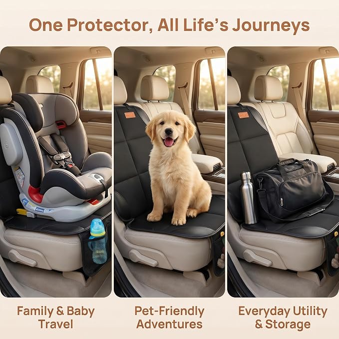 SMART ELF Car Seat Protector, Thickest Padding and Non-Slip Backing 2Pack | Waterproof Car Seat Cover 2 Mesh Pockets for Baby and Pet, Easy to Install and Remove Folds for Storage, Sedan SUV Truck - Image 5
