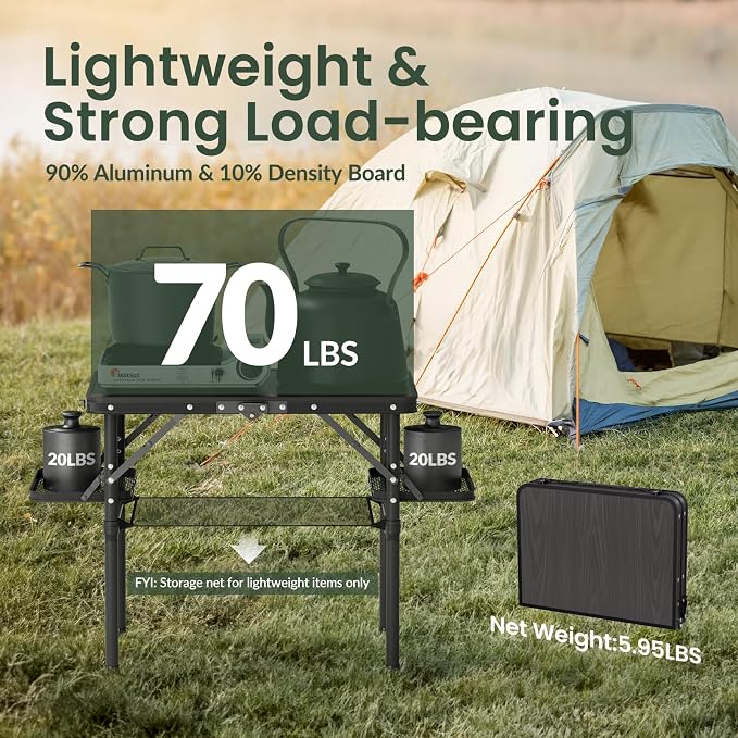 Titanker Folding Camping Table Small 2ft, Small Camp Table Portable with Side Racks & Storage Net, Folding Picnic Set, Portable Beach Table, Car Camping Essentials, Aluminum Light & Solid - Image 7