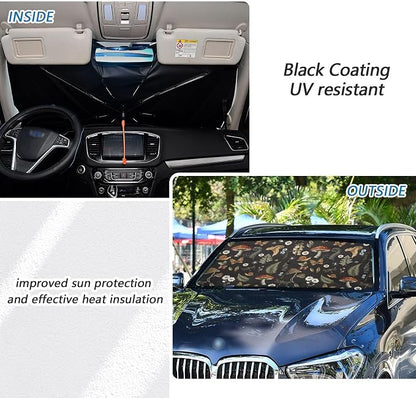 Mushrooms Windshield Sun Shade Umbrella Vintage Flower Butterfly Dragonfly Foldable Car Front Window Sunshade Blocks UV Rays Heat Keep Vehicle Cool (55" x 27.5") - Image 4