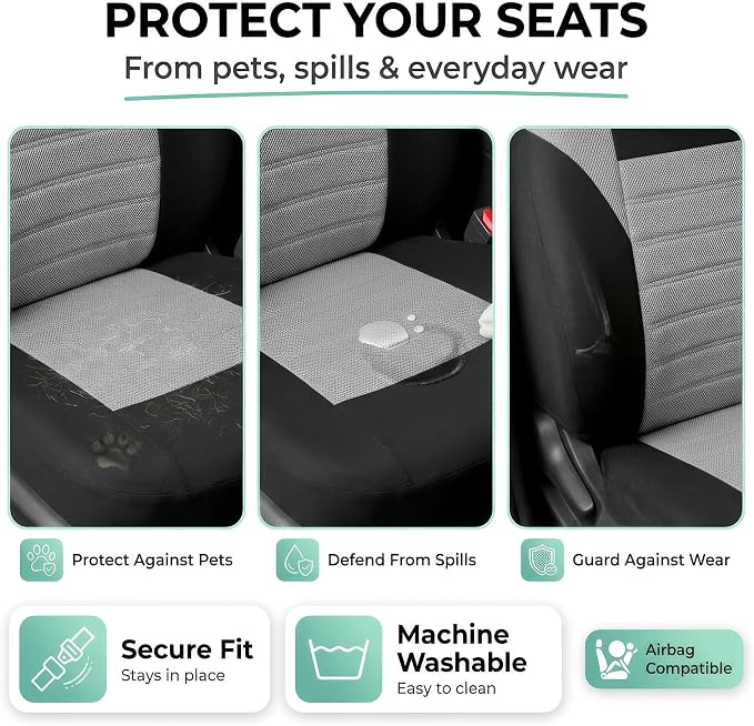 FH Group Gray Polyester Car Seat Cover, 3D Air Mesh, Front Set, Airbag Compatible, Universal Fit for Cars Trucks SUVs - Image 5