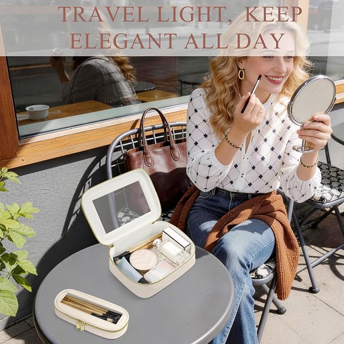2-Piece Leather Clear Makeup Bag Set, Clear Cosmetic Bag with Zipper, Waterproof Makeup Brush Bag, TSA Approved Toiletry Bag for Travel, Car Organization for Women (Beige-2, Slim+Medium) - Image 7