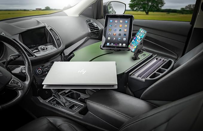 AutoExec Roadmaster Car Desk and Portable Workstation with Phone Mount, Tablet Mount and Phone Vent Clip, Army Green - Image 7