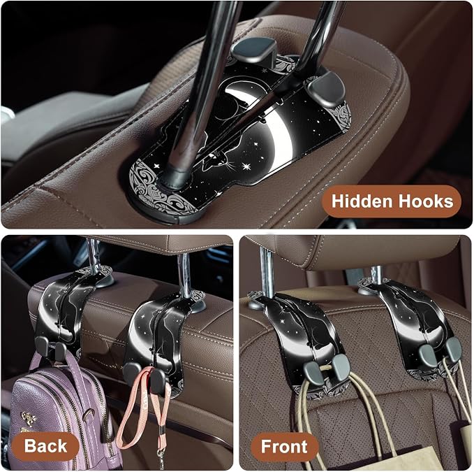 CoBak Purse Hook for Car - Universal Premium Stitched Leather and Aluminum-Magnesium Alloy Double Car Seat Back Storage Hook for Purses, Handbags, Bags (2 Pack),Mystic Night - Image 4