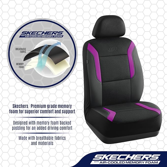 Skechers Memory Foam Car Seat Covers, Air Cool Mesh Thick Seat Covers,Car Seat Covers Front Seats,Airbag Compatible, Automotive Comfort Protection for Most Cars,Van,Trucks, SUVs,Purple - Image 4