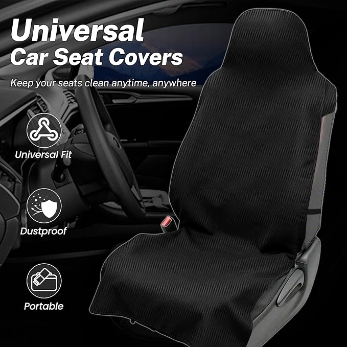 Front Car Seat Cover Bucket Towel Waterproof Protector Black | Universal Non-Slip Car Seat Cover for SUV Truck, Machine Washable Waterproof Towel for Gym Beach Dog Outdoor Sports - Image 2