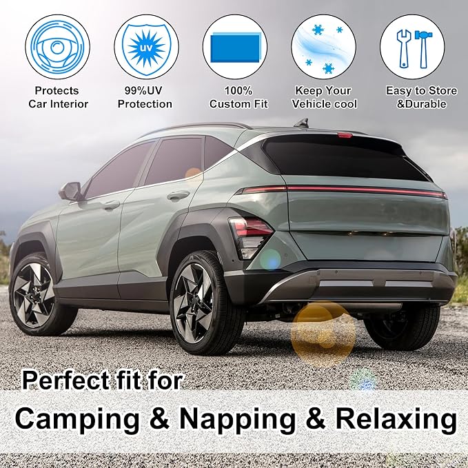 Windshield Sun Shade Car Windshield Foldable Full Windows Coverage Custom Fit for 2024-2026 Hyumdai Kona Accessories Car Window Shades Block Sun UV Rays 8PCS - Image 6