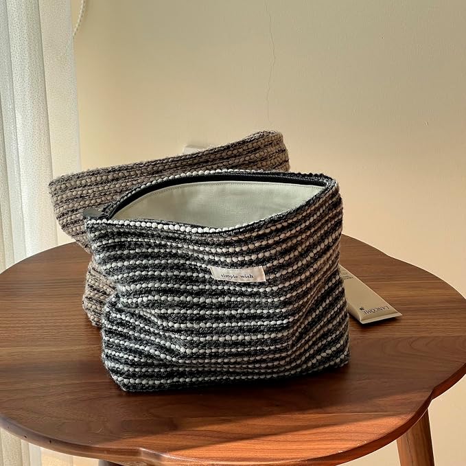 RSRSLEII Striped Travel Makeup Bag, Cute Toiletry Bag (10Black Stripe) | Aesthetic Portable Cosmetic Bag with Zipper, Vintage Makeup Pouch with Canvas Lining, Car Storage Bag for Women and Girls - Image 7