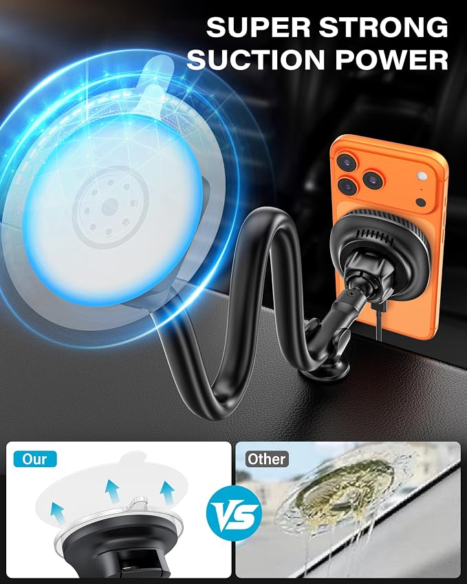 for Magsafe Car Mount Charger, 15W Fast Charging for Windshield | Stronger Magnetic & Suction Cup Mount for Windshield & Dashboard, Wireless Car Charger Compatible with iPhone12-17 Pro Max - Image 4