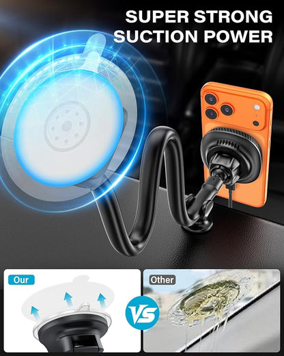 for Magsafe Car Mount Charger, 15W Fast Charging for Windshield | Stronger Magnetic & Suction Cup Mount for Windshield & Dashboard, Wireless Car Charger Compatible with iPhone12-17 Pro Max - Image 4