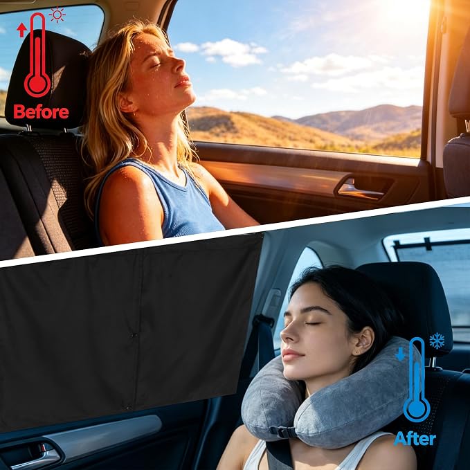 Magnetic Car Window Shades for Baby 1 Pack Cartoon Sun Shade for Side Window Double Layer UV Protection No Suction Cups Required Car Curtains for Toddlers, Fits Most SUVs & Sedans (Black) - Image 5