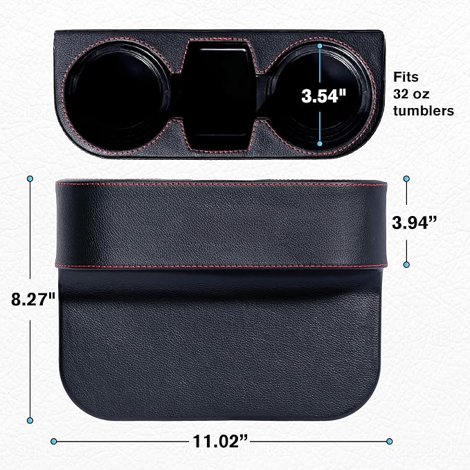 IOKONE Car Cup Holder, PU Leather, Car Seat Gap Filler Organizer, Black | Console Side Pocket, Front Seat Organizer, Drink Holder for Car, Universal Fit, Easy Installation, Cell Mobile Phone Holder - Image 7