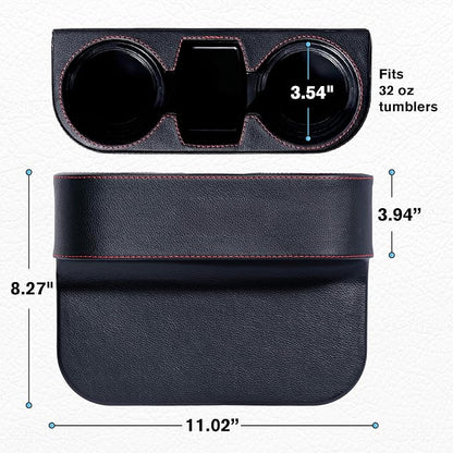 IOKONE Car Cup Holder, PU Leather, Car Seat Gap Filler Organizer, Black | Console Side Pocket, Front Seat Organizer, Drink Holder for Car, Universal Fit, Easy Installation, Cell Mobile Phone Holder - Image 7