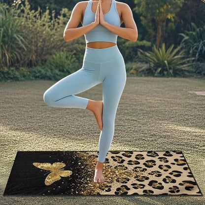 Butterfly Leopard Print Car Seat Cover Towel After Gym Sweat Auto Seat Cover Protector with Storage Bag Gold Butterfly Car Interior Seat Protector Driver Seat Cushion Cover Yoga Mat Towel - Image 4